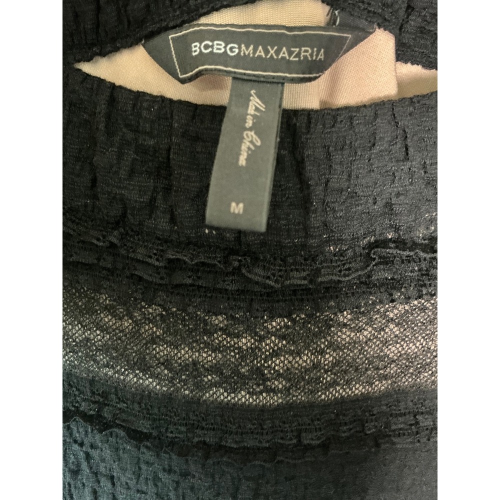 BCBGMAXAZRIA Bodycon Dress Womens Medium Black Excellent Lace Ruffle Striped - Picture 7 of 12